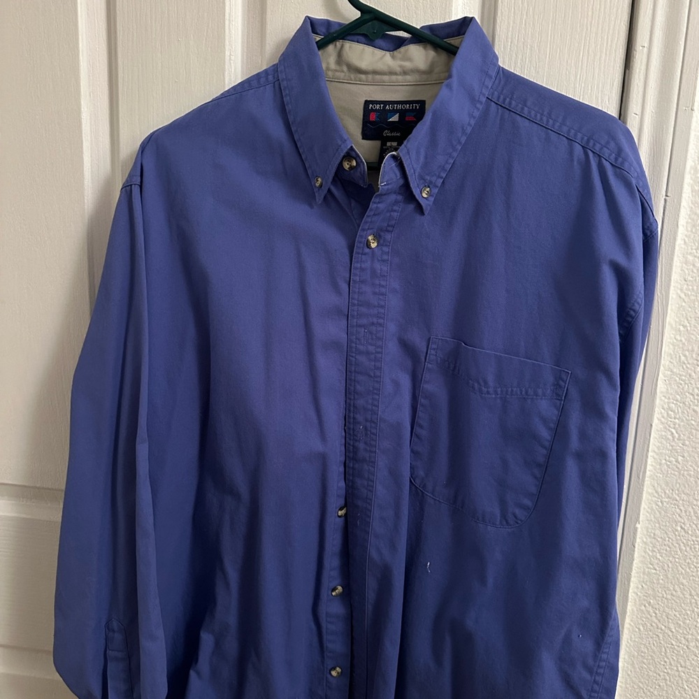Port Authority Men's Casual Blue Button-Down Shirt